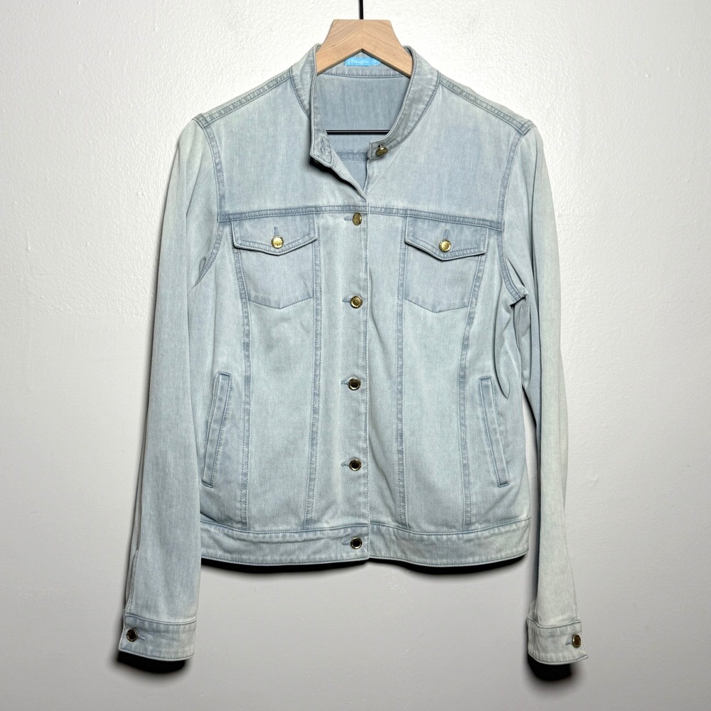 J.McLaughlin Womens Jean Jacket M Light Blue Gold Button Denim Nautical Classic